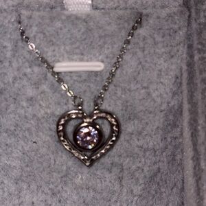 Chic Silver Heart Necklace with Crystal Center